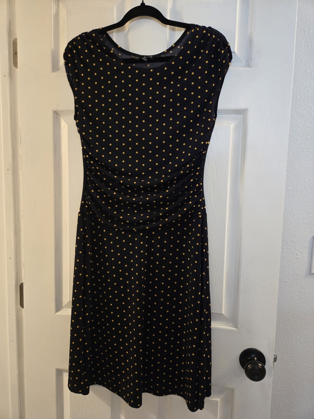 Black Polka Dot Fit-and-Flare Dress with Gold Dots